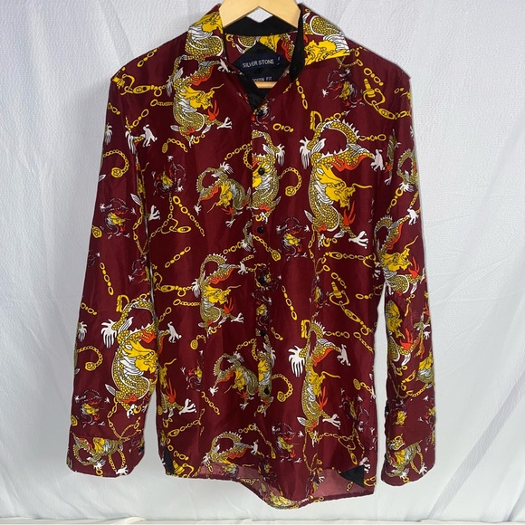 Silver Stone Other - Silver Stone Modern Fit Button Down Shirt, Size Medium,  Burgundy, Dragons